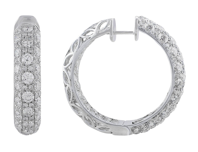 Small Diamond Set White Gold Hoop Earrings