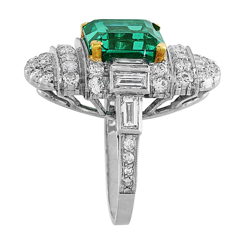 5ct Emerald Diamond Platinum Vintage Ring