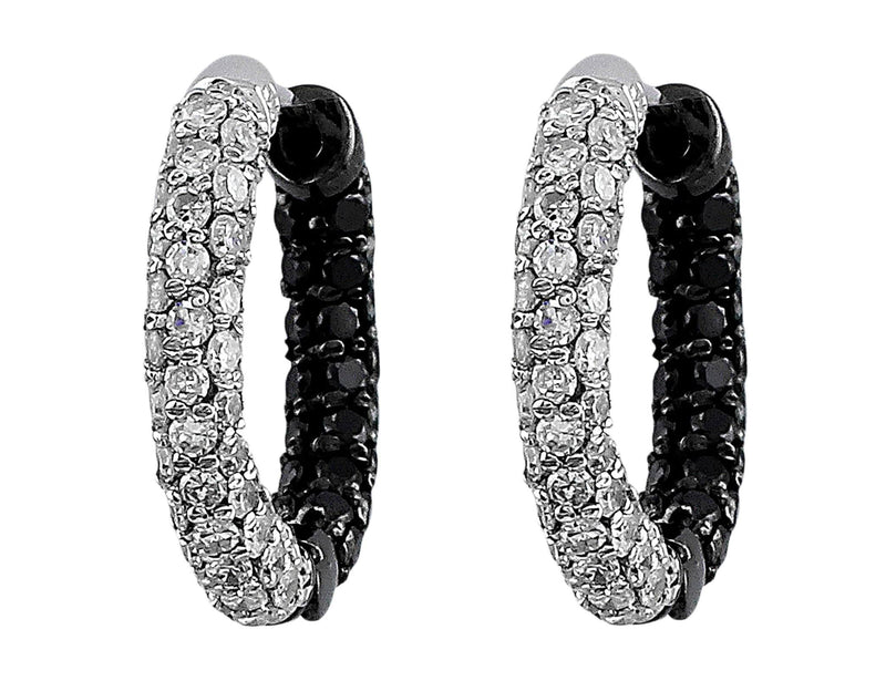 White and Black Diamond Hoop Earrings