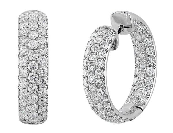 Pave Diamond Hoop Earrings with Hearts