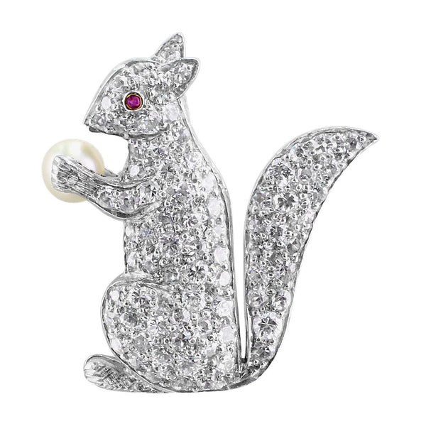 1960's Estate Diamond Platinum Squirrel Pin