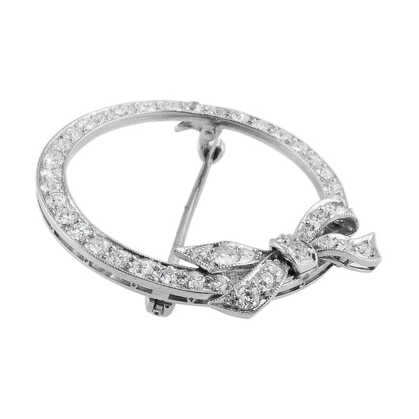 Estate Diamond Bow Round Brooch