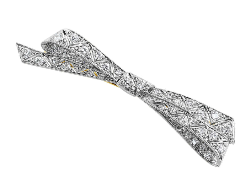 Estate Platinum Diamond Bow Pin