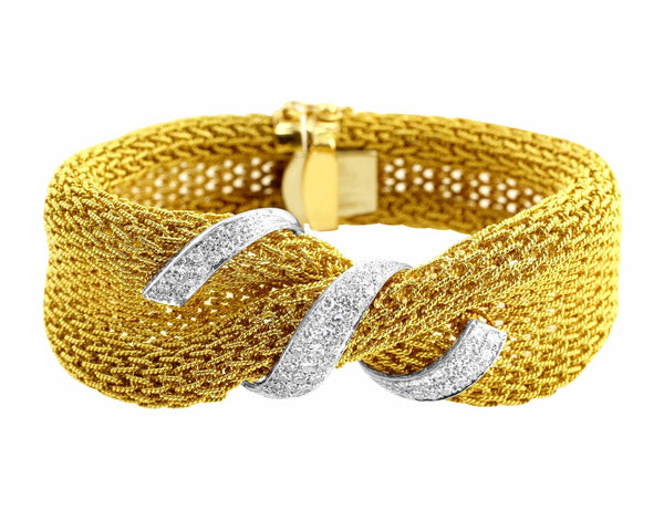 Estate Yellow Gold Mesh Diamond Bracelet