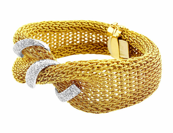 Estate Yellow Gold Mesh Diamond Bracelet
