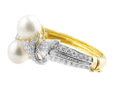 Bypass Pearl and Diamond Bangle Bracelet