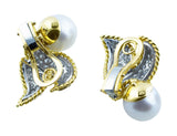 Estate Pearl and Pave Diamond Earrings