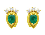 Estate Pear Shaped Emerald and Diamond Earrings