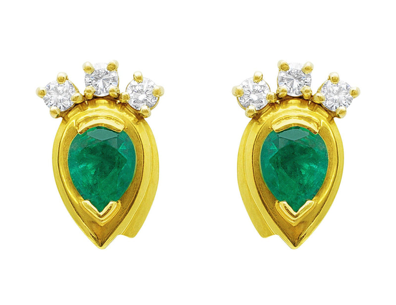 Estate Pear Shaped Emerald and Diamond Earrings