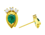 Estate Pear Shaped Emerald and Diamond Earrings