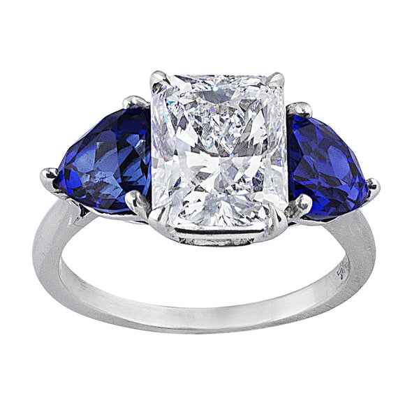 3ct Radiant Diamond Sapphire Platinum Ring