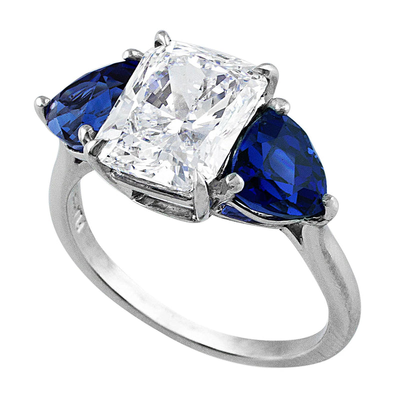 3ct Radiant Diamond Sapphire Platinum Ring