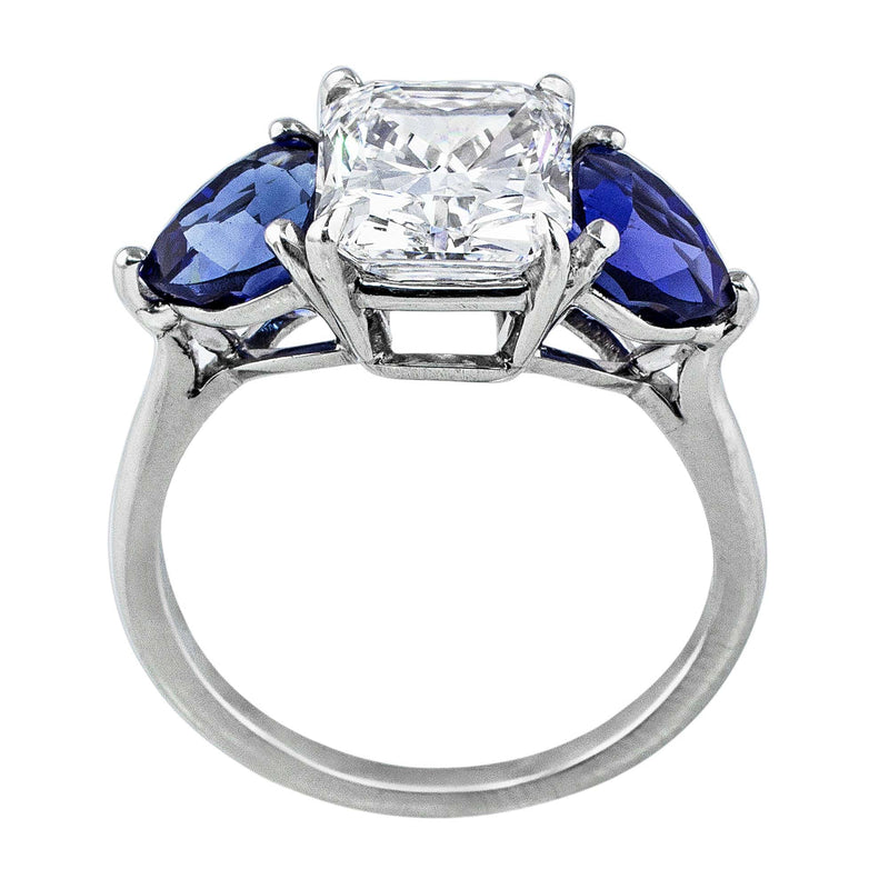 3ct Radiant Diamond Sapphire Platinum Ring