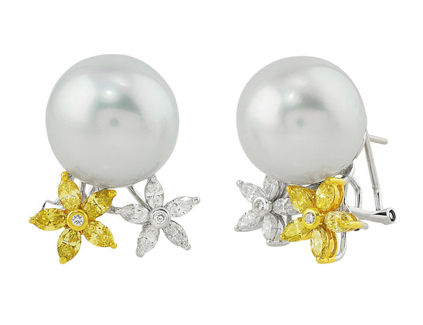 Pearl and Yellow Diamond Earrings