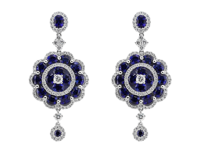 Sapphire and Diamond Floral Drop Earrings