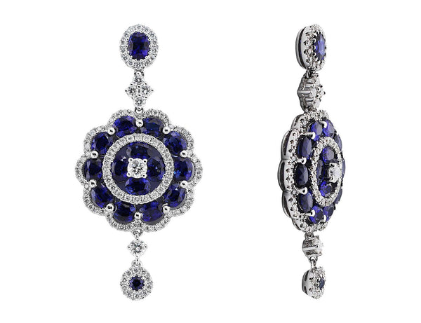 Sapphire and Diamond Floral Drop Earrings