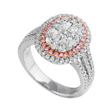 Pink and White Diamond Oval Cluster Ring