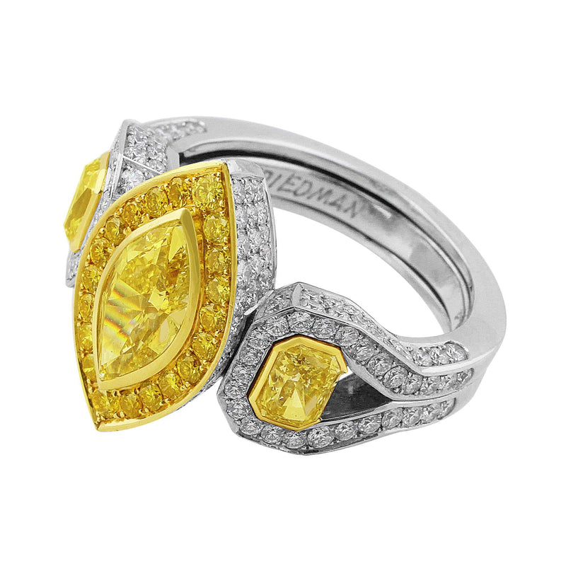 Fancy Yellow Marquise and Pave Diamond Ring