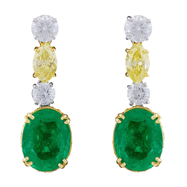 Natural Colombian Emerald and Fancy Color Diamond Earrings