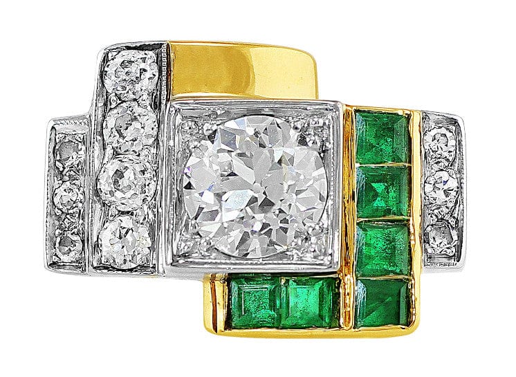 Estate Art Deco Diamond Emerald Ring