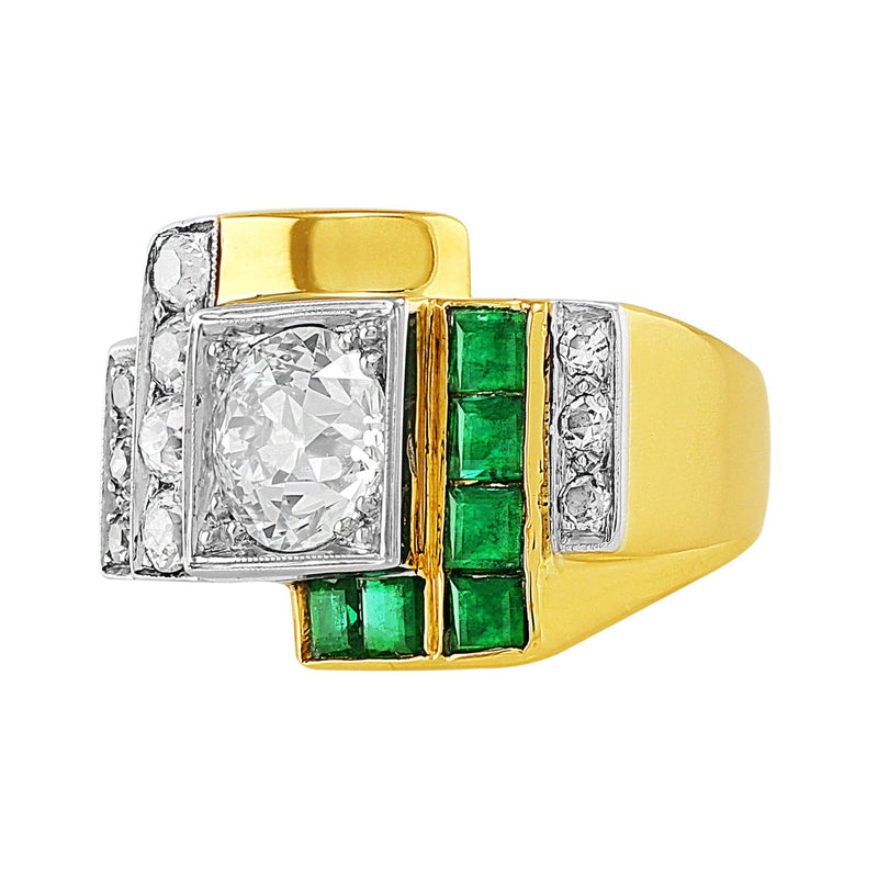 Estate Art Deco Diamond Emerald Ring