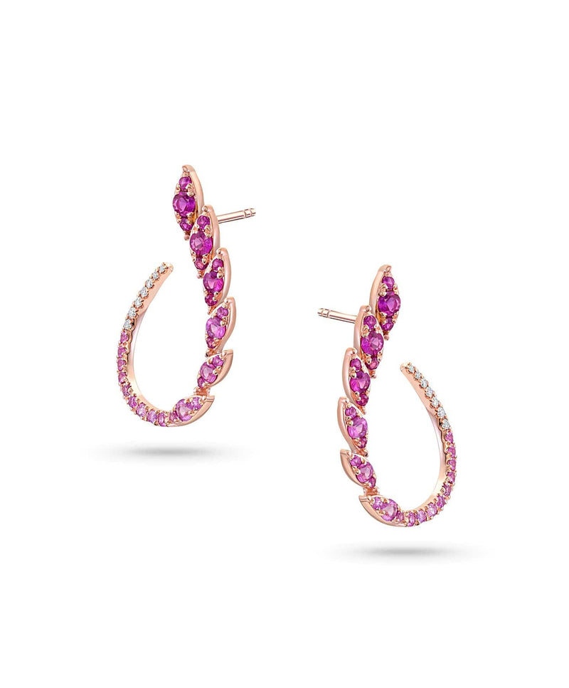 14KT Rose Gold Pink Sapphire Diamond Open Pear Shape Earrings