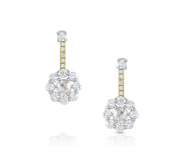 18k White and Rose Gold Diamond Flower Earrings