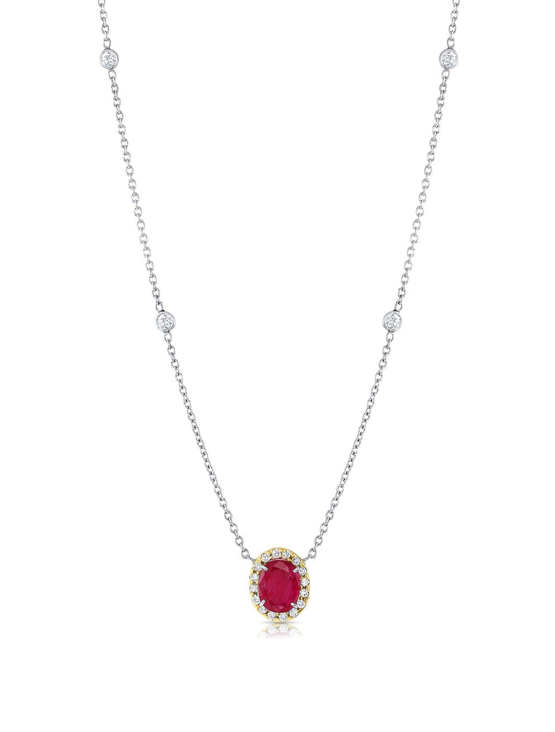 Platinum 18k Yellow Gold Ruby Diamond Necklace