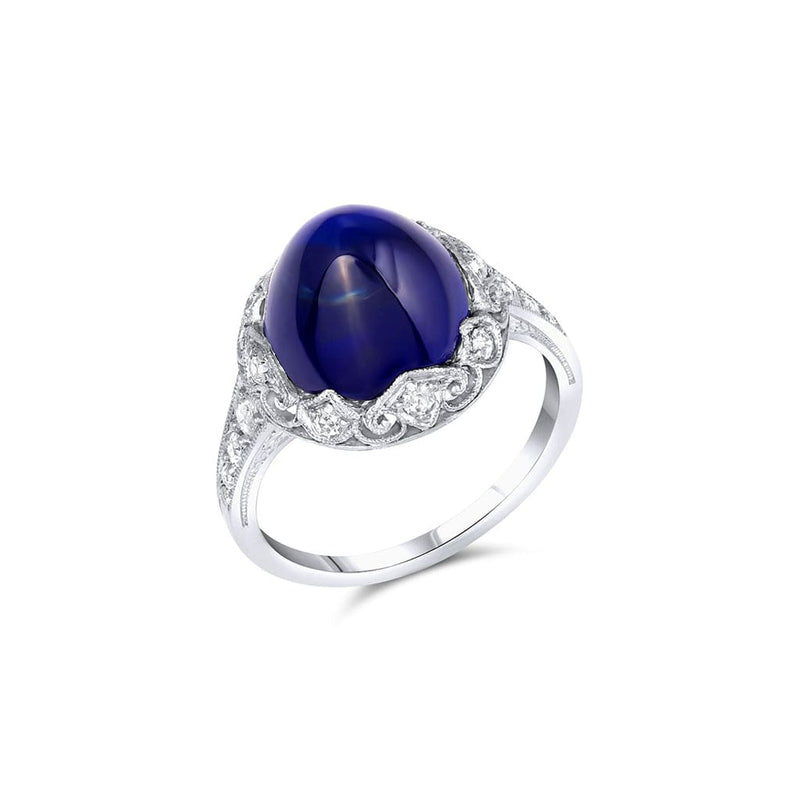 Platinum 6ct Sugar Loaf Cabochon Kashmir Sapphire Ring - Estate