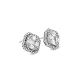 18k White Gold Large Modern Diamond Square Motif Studs