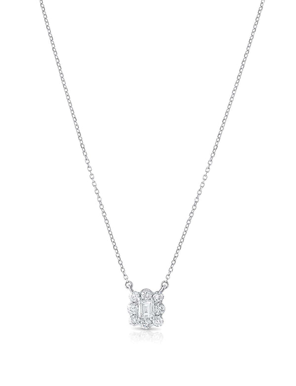 18k White Gold Diamond Square Pendant Necklace