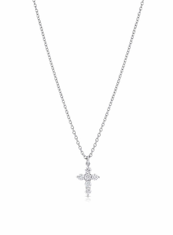 18k White Gold Diamond Necklace With Cross Pendant